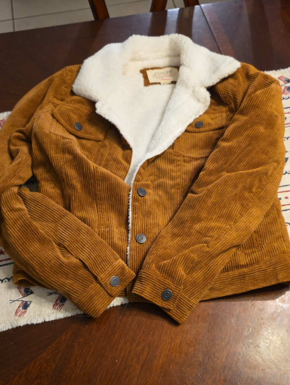 Asheley Camel Corduroy Teddy-Lined Trucker Jacket